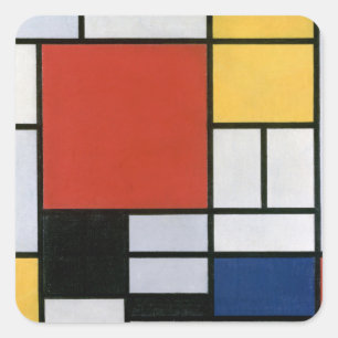 Pegatina Cuadrada Arte abstracto rojo azul amarillo de Piet Mondrian