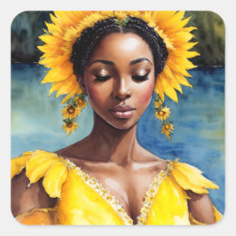 Pegatina Cuadrada Arte acuático Oshun African Orisha