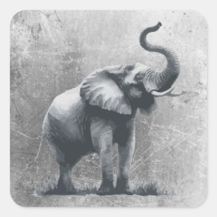 Pegatina Cuadrada Arte Animal Trompa de Elefante Hermoso Levantada