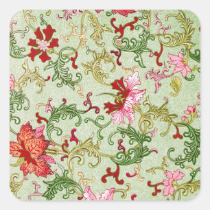 Pegatina Cuadrada Arte Antiguo Chinoiserie Floral Chino Art Nouveau