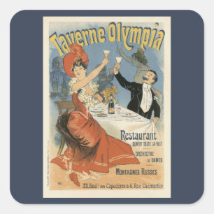 Pegatina Cuadrada Arte Antiguo Modernista, Restaurante Taverne Olymp