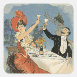 Pegatina Cuadrada Arte Antiguo Modernista, Restaurante Taverne Olymp