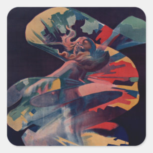 Pegatina Cuadrada Arte Antiguo Moderno, Loie Fuller en Folies Berger