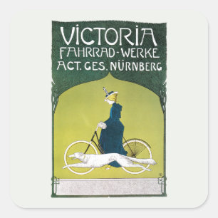 Pegatina Cuadrada Arte Antiguo Moderno, Victoria Fahrrad Werke, Rehm