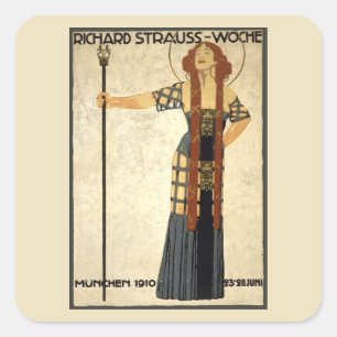 Pegatina Cuadrada Arte antiguo Nouveau Semana de Richard Strauss, Mú