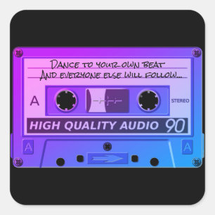 Pegatina Cuadrada Arte azul Guay de la cinta de casete