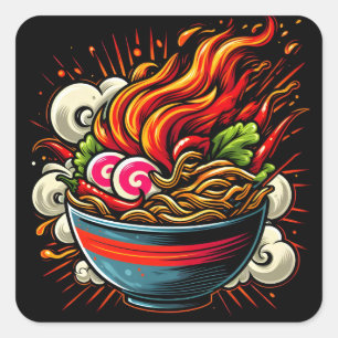 Pegatina Cuadrada Arte callejero de Ramen japonés picante