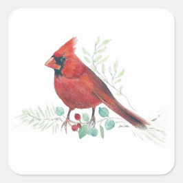 Pegatina Cuadrada Arte Cardinal Rojo