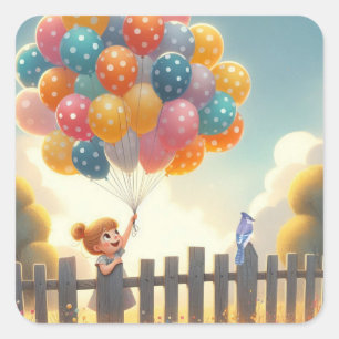 Pegatina Cuadrada Arte chica caprichoso/lindo