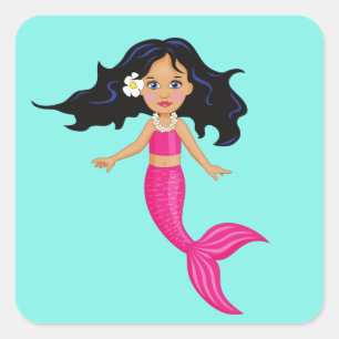 Pegatina Cuadrada Arte chica de Sirenas Rosadas