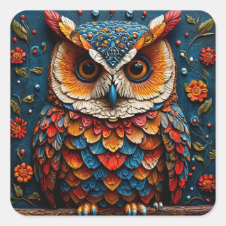 Pegatina Cuadrada 🦉 Arte Colorido de Búhos Regalo de Vida Silvestre