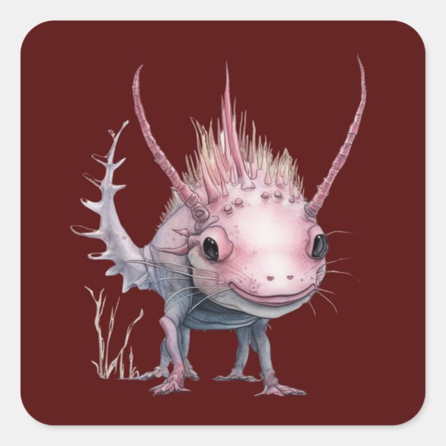 Pegatina Cuadrada Arte Cute Axolotl (Anverso)