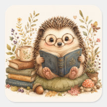 Arte de Acuarela de Erizo Leyendo