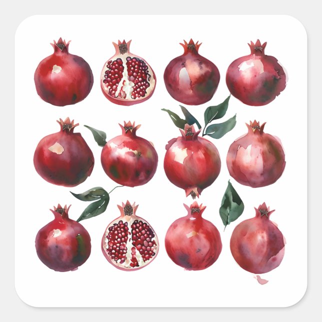 Pegatina Cuadrada Arte de Acuarela de Granada (Anverso)
