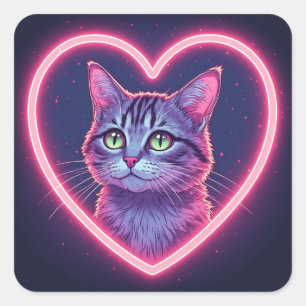 Pegatina Cuadrada Arte de amor de gatito brillante   Regalo romántic