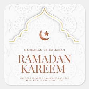 Pegatina Cuadrada Arte de Arco Islámico Ramadan Kareem