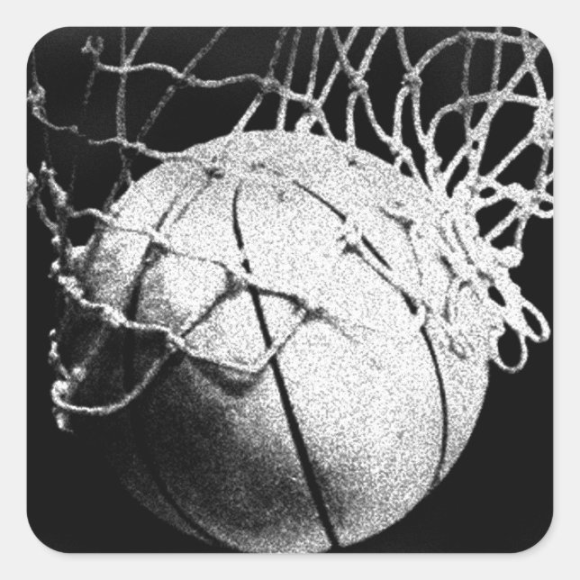Pegatina Cuadrada Arte de baloncesto en blanco y negro (Anverso)