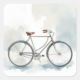 Pegatina Cuadrada Arte de Bicicleta Vintage en Blanco y Azul