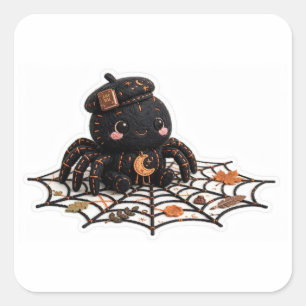 Pegatina Cuadrada Arte de bordado de araña de Halloween linda