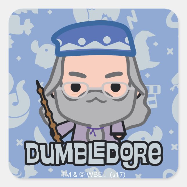 Pegatina Cuadrada Arte de caricatura de Dumbledore (Anverso)