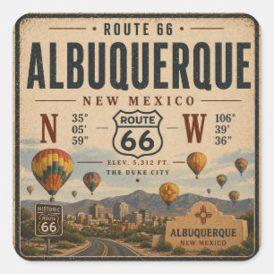 Pegatina Cuadrada Arte de carretera vintage Albuquerque NM