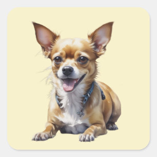 Pegatina Cuadrada Arte de Chihuahua Lindo Perro Amante de Perros