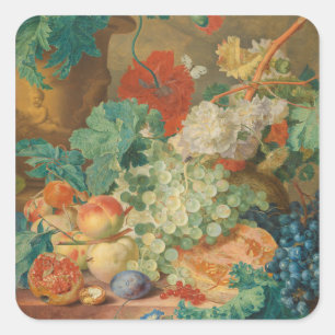 Pegatina Cuadrada Arte de cocina rústica impresión vintage de frutas