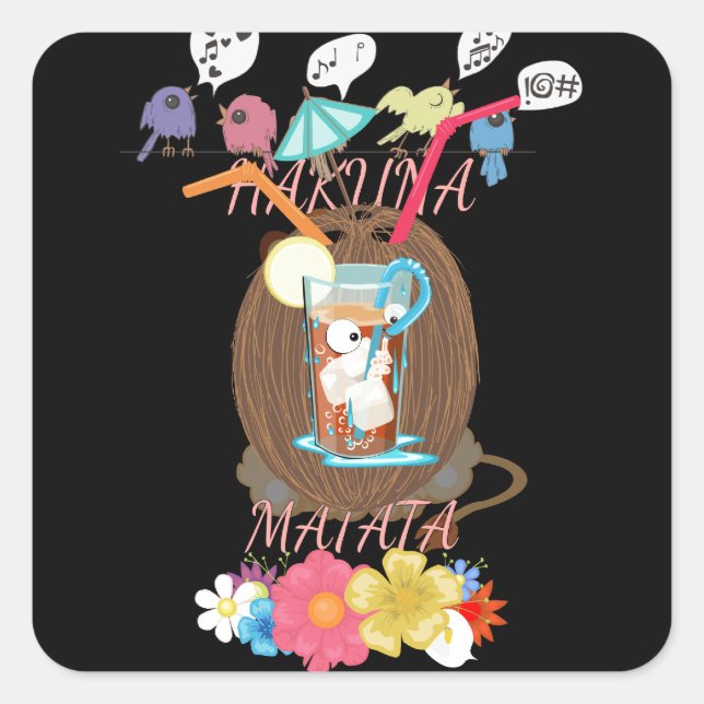 Pegatina Cuadrada Arte de Coco Lemonade de la naturaleza tropical (Anverso)