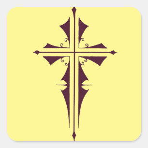 Pegatina Cuadrada Arte de Cruz Cristiana Púrpura Real