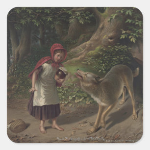 Pegatina Cuadrada Arte de Cuento de Hadas de Caperucita Roja Vintage