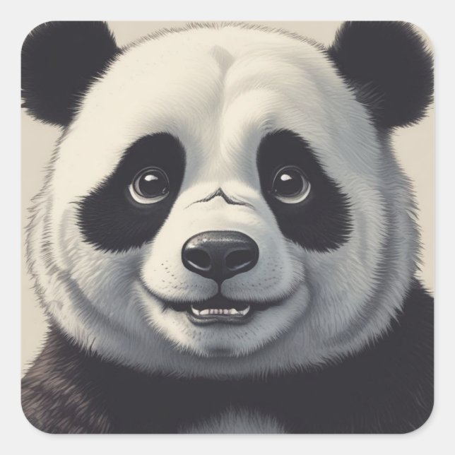 Pegatina Cuadrada Arte de dibujo Personalizado Panda (Anverso)