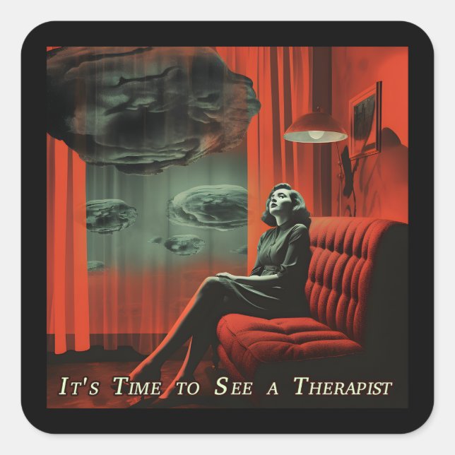 Pegatina Cuadrada Arte de época Es hora de ver a un terapeuta (Anverso)