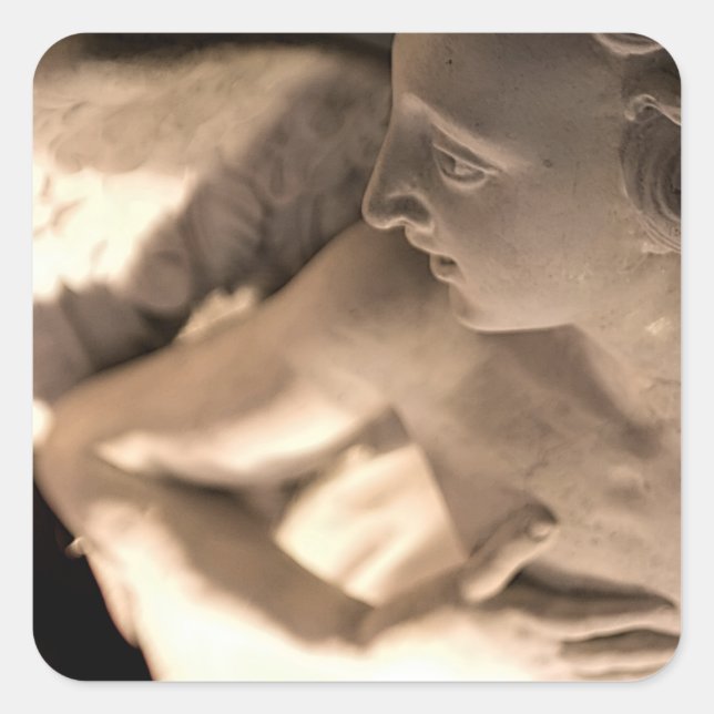 Pegatina Cuadrada Arte de escultura de ángel de mármol Imprimir (Anverso)