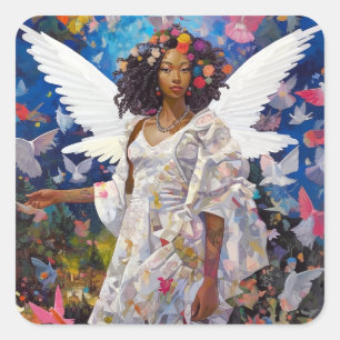 Pegatina Cuadrada Arte de fantasía de ángel negro