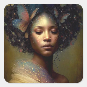 Pegatina Cuadrada Arte de fantasía de diosa negra