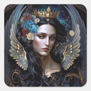 Pegatina Cuadrada Arte de fantasía de Queen Angel oscuro