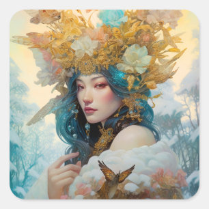 Pegatina Cuadrada Arte de fantasía de reina de la nieve