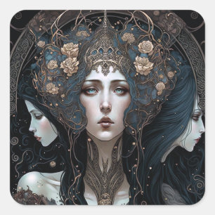 Pegatina Cuadrada Arte de fantasía de reina oscura