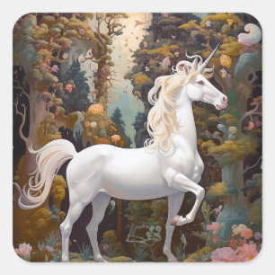 Pegatina Cuadrada Arte de fantasía de Unicorn