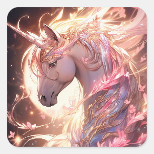 Pegatina Cuadrada Arte de fantasía de Unicorn