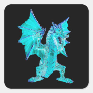Pegatina Cuadrada Arte de fantasía del dragón de agua, criatura mito