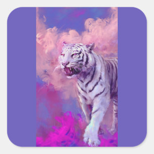 Pegatina Cuadrada Arte de fantasía del tigre blanco: Animal del pais