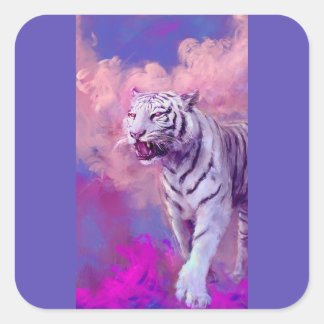Pegatina Cuadrada Arte de fantasía del tigre blanco: Animal del pais
