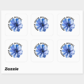 Pegatina Cuadrada Arte de Flor de Serenidad Azul