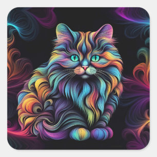 Pegatina Cuadrada Arte de gatos gatito bonito y colorido