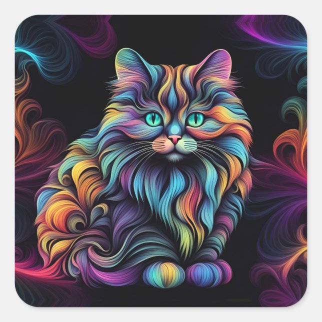 Pegatina Cuadrada Arte de gatos gatito bonito y colorido (Anverso)