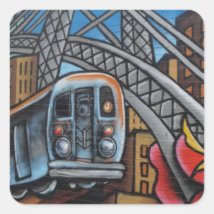 Pegatina Cuadrada Arte de graffiti urbano en el tren subterráneo