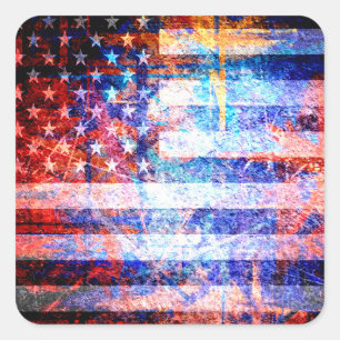 Pegatina Cuadrada Arte de Grunge de Bandera Americana