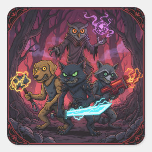 Pegatina Cuadrada Arte de Guerreros Animales de Fantasía Eléctrica