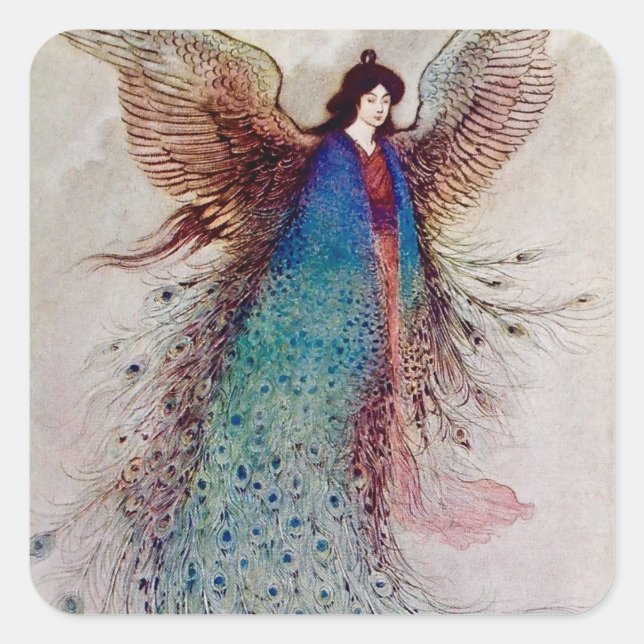 Pegatina Cuadrada Arte de hadas “Moon Maiden” de Warwick Goble (Anverso)